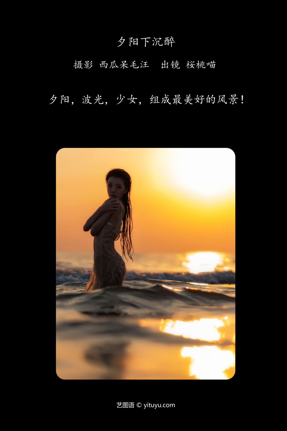 西瓜呆毛汪_桜桃喵《夕阳下沉醉》美图作品图片2