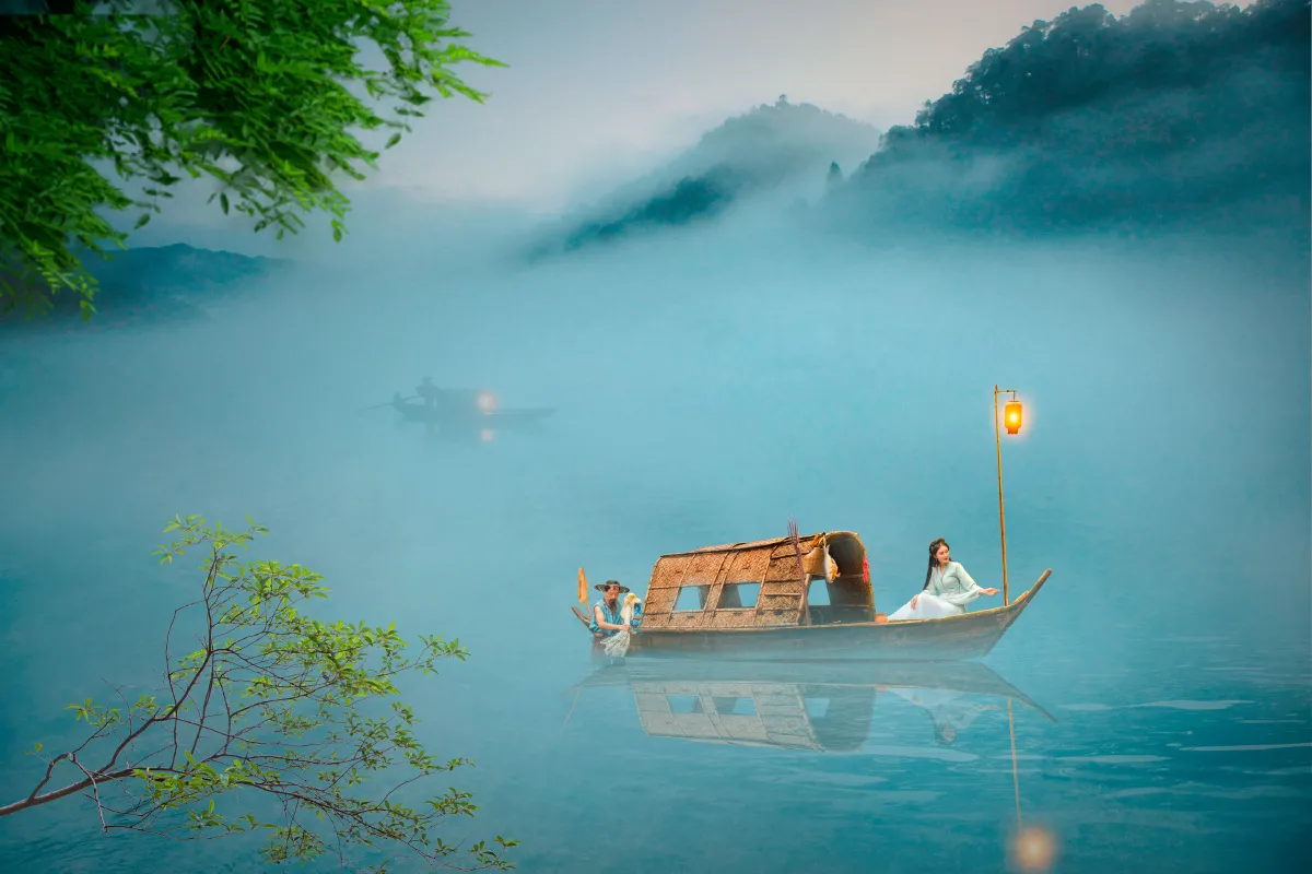湖心雾渔