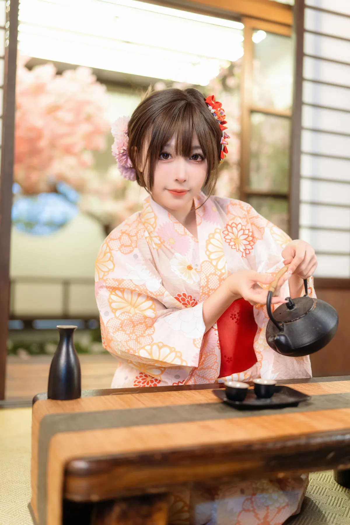 樱花庭院和风浴衣