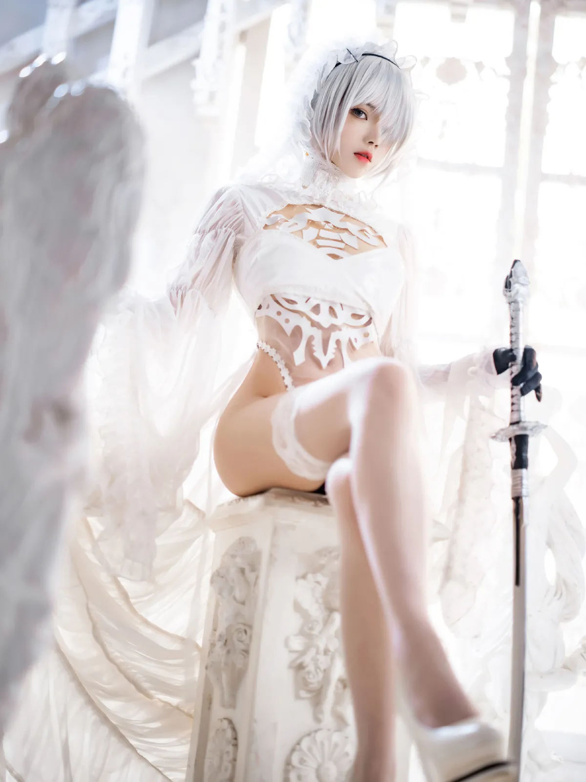 西瓜呆毛汪_桜桃喵《2B花嫁COSPLAY》美图作品图片3