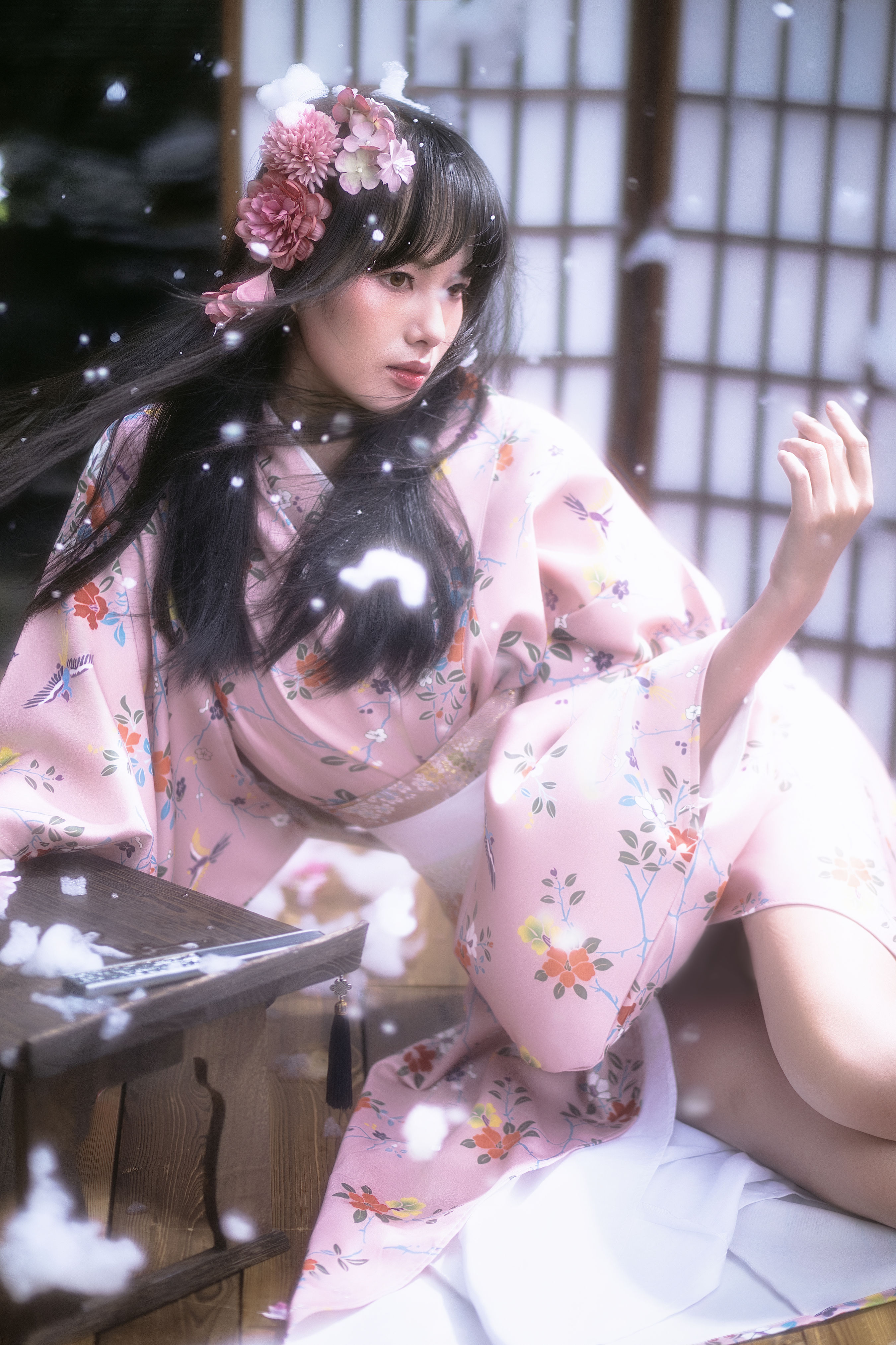 哈罗摄恐_欣欣《夜樱和服少女》美图作品图片1
