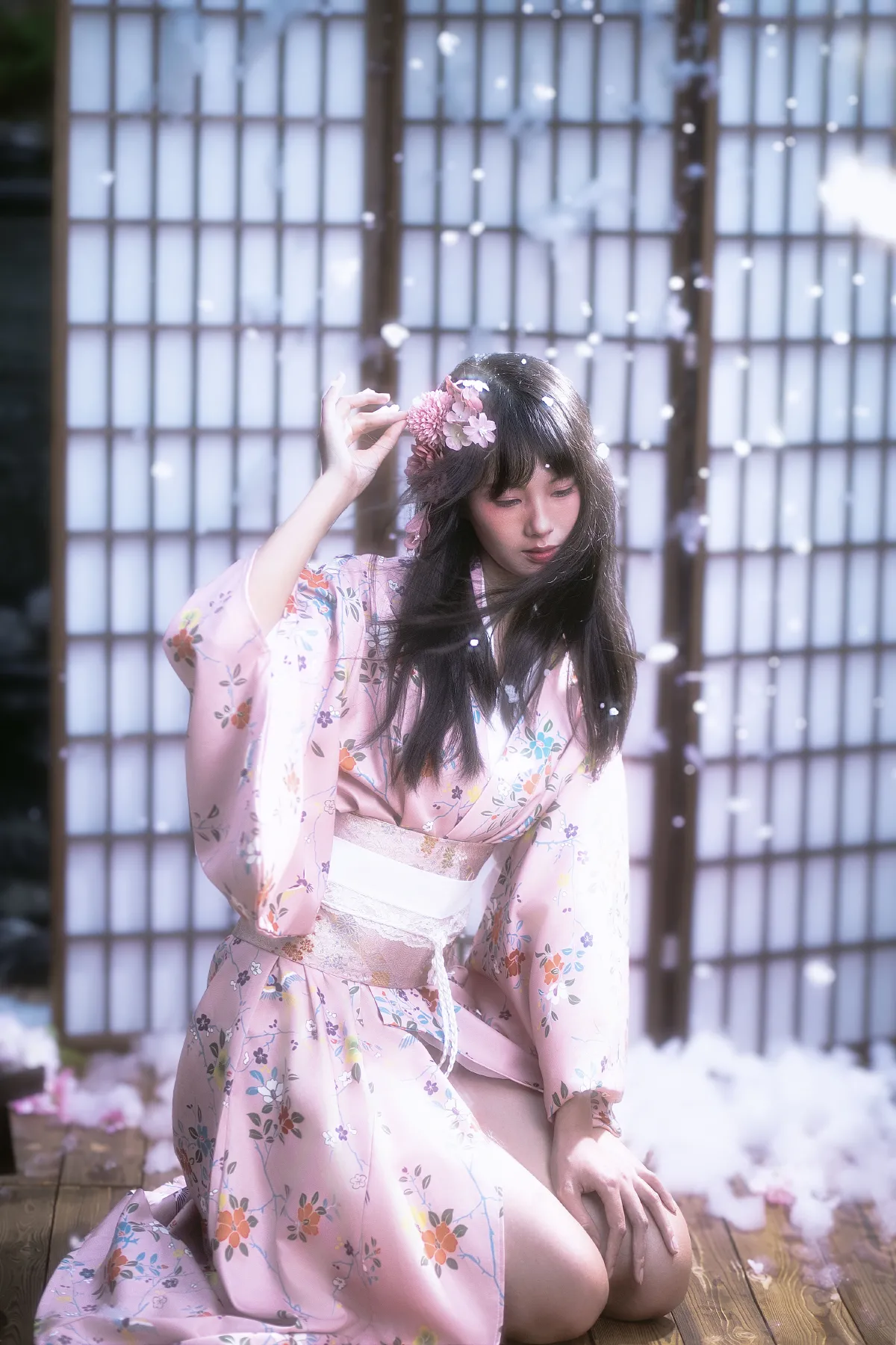 哈罗摄恐_欣欣《夜樱和服少女》美图作品图片2