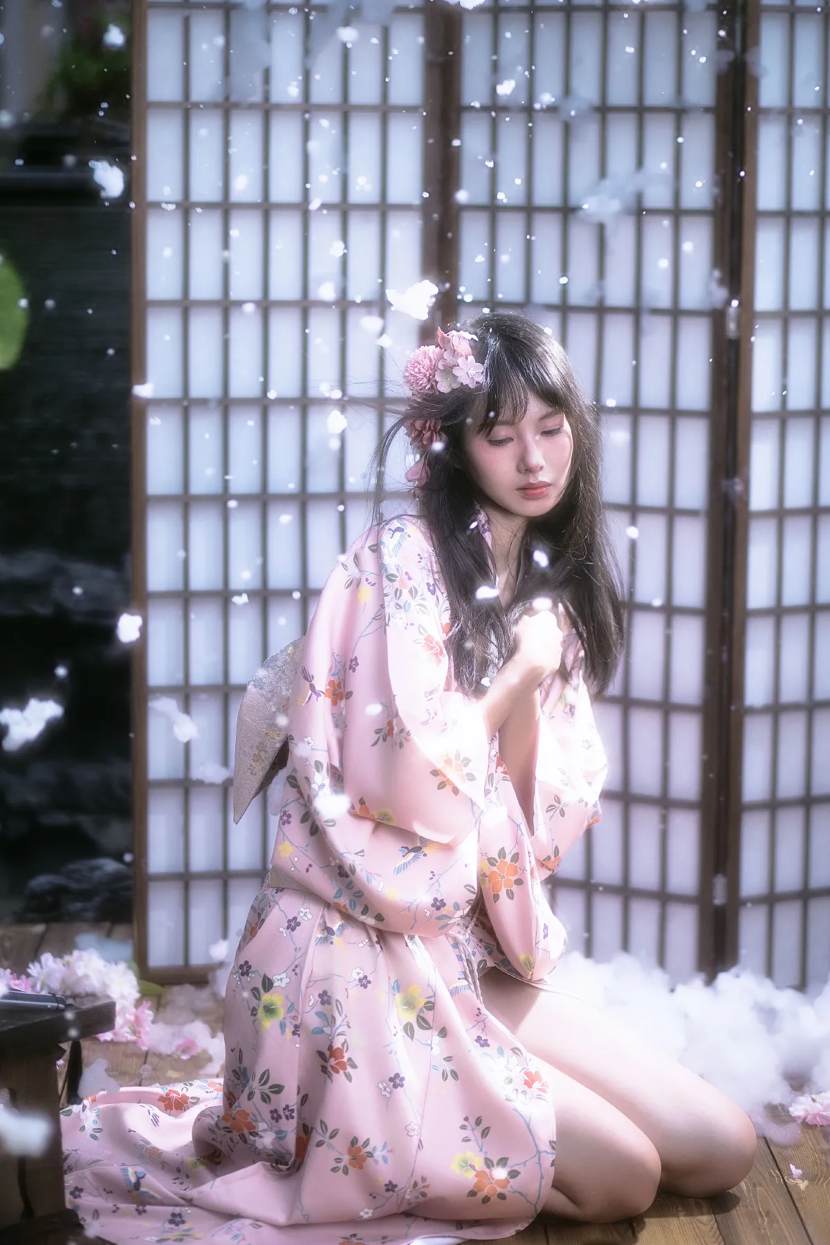哈罗摄恐_欣欣《夜樱和服少女》美图作品图片3