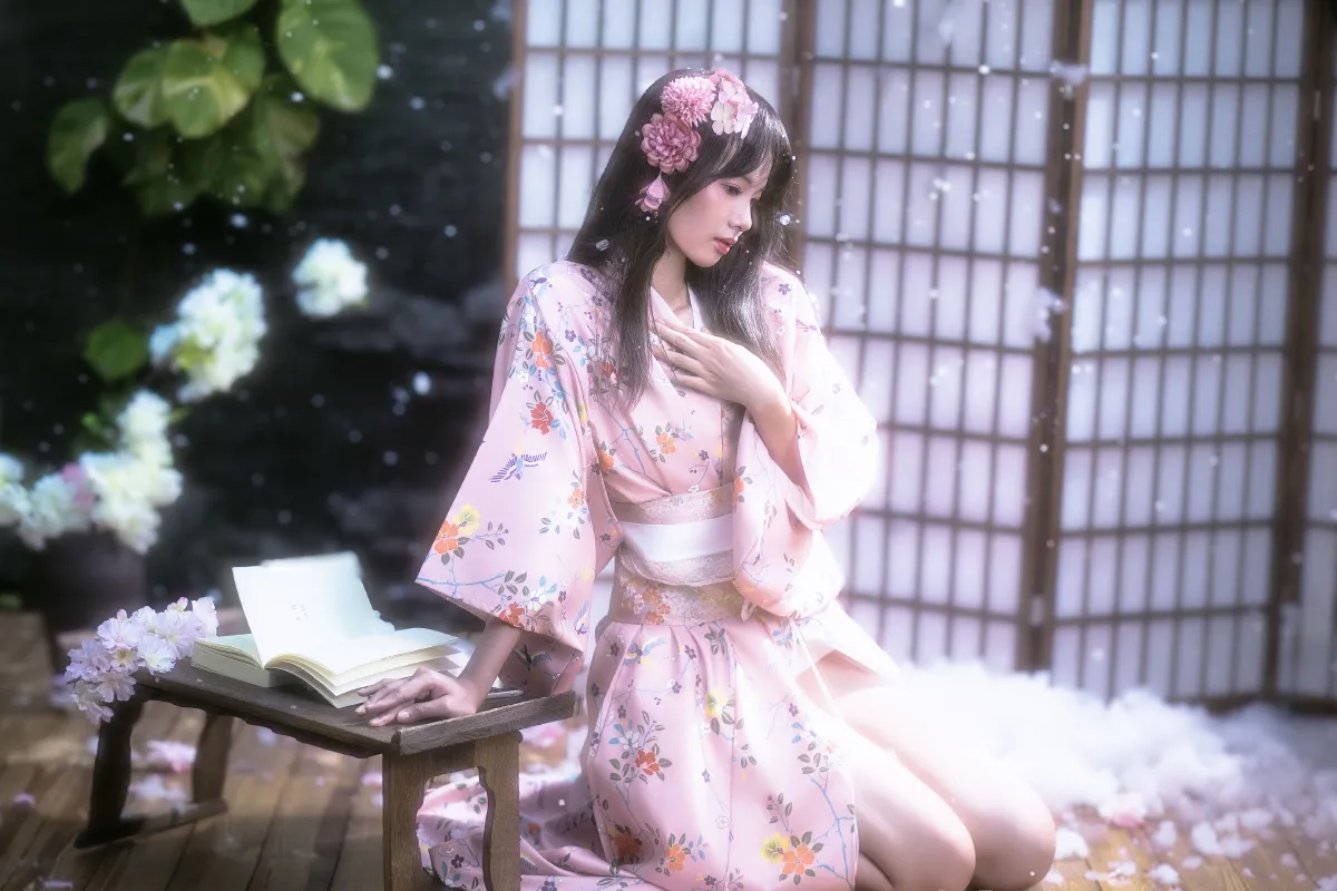 哈罗摄恐_欣欣《夜樱和服少女》美图作品图片4